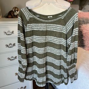Comfy Green Striped Long Sleeve Top Womens Medium